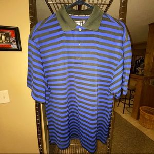 Footjoy Mens golf shirt royal blue/black stripes L